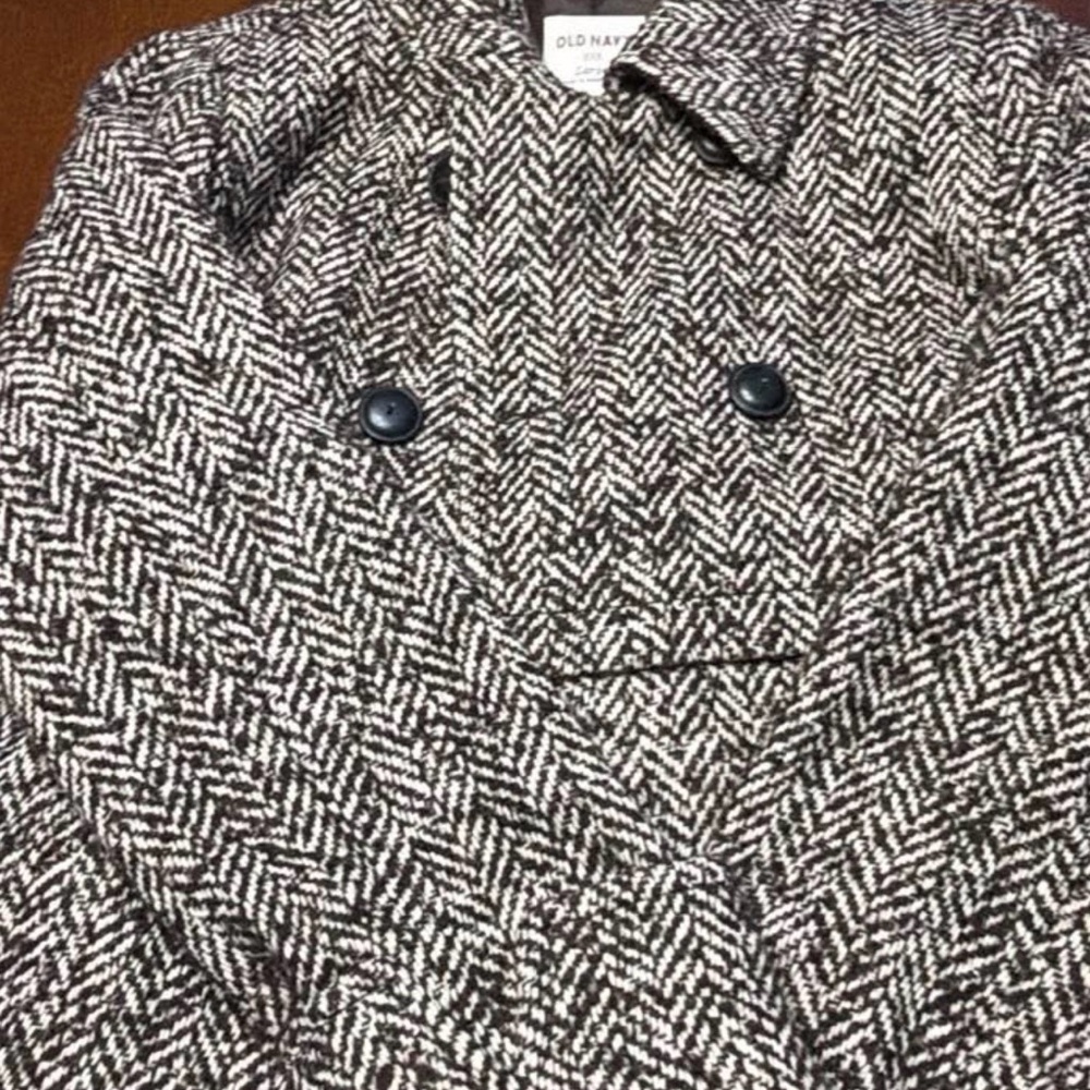Old Navy Woman’s  Herringbone Pea Coat - Black and White